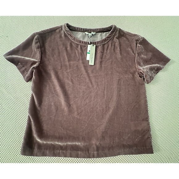 NEW CALVIN KLEIN JEANS Velour Velvet T Shirt Women Size L Plum Short Sleeve NWT - Picture 1 of 7